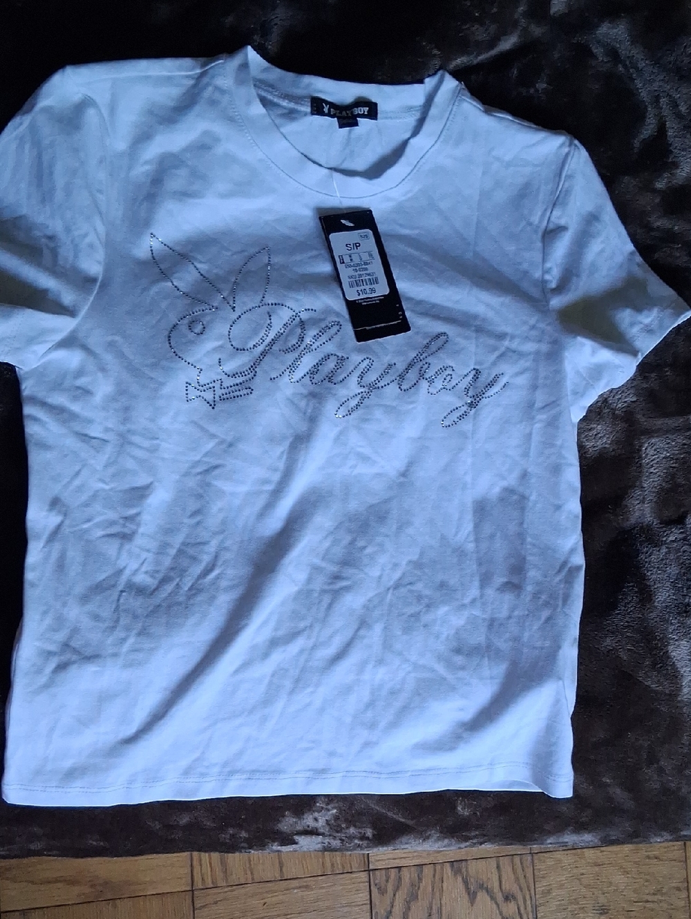 PLAYBOY White Short Sleeve Rhinestone Logo Tee